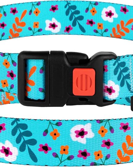 Floral Dog Collar Nylon Pattern Flower Print Adjustable Pet Collars for Dogs Small Medium Large Puppy (Neck Fit 10"-13", Aquamarine)