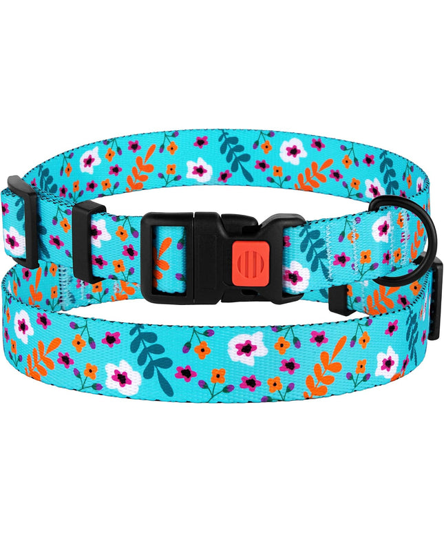 Floral Dog Collar Nylon Pattern Flower Print Adjustable Pet Collars for Dogs Small Medium Large Puppy (Neck Fit 10"-13", Aquamarine)