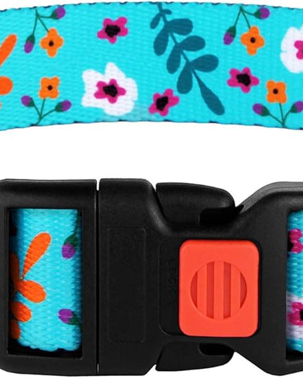 Floral Dog Collar Nylon Pattern Flower Print Adjustable Pet Collars for Dogs Small Medium Large Puppy (Neck Fit 10"-13", Aquamarine)