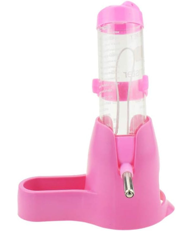 Hamster Water Bottle, Pet Dispenser for Cage with Base Hut Small Pet Nest Hamster Water Bottle Holder(Pink)