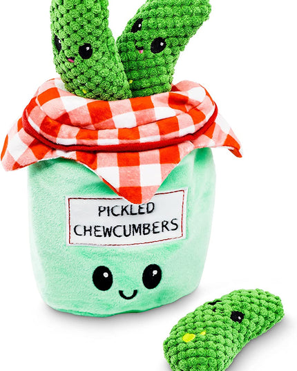 Hide and Seek Plush Dog Toys Crinkle Squeaky Interactive Burrow Activity Puzzle Chew Fetch Treat Hiding Brain Stimulating Cute Funny Toy Bundle Pack -Pickles, for Medium Breeds