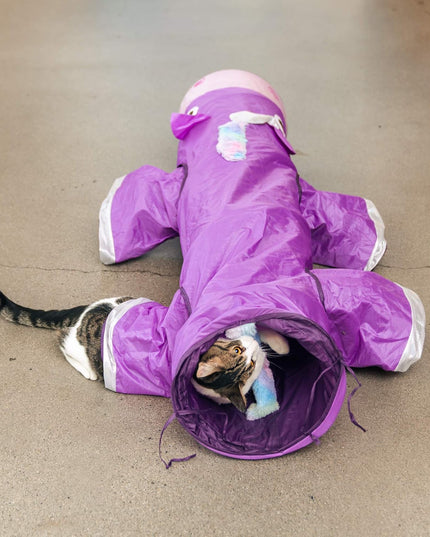 Magic Mewnicorn Multi Cat Tunnel Boredom Relief Toys with Crinkle Feather String for Dogs, Cats, Rabbits, Kittens and Guinea Pigs for Hiding Hunting and Resting