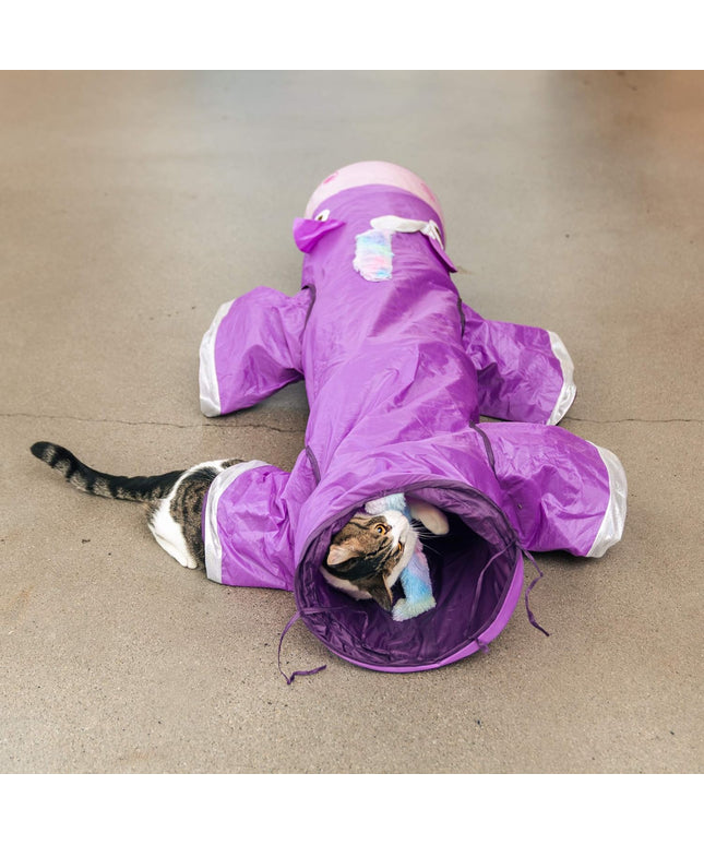 Magic Mewnicorn Multi Cat Tunnel Boredom Relief Toys with Crinkle Feather String for Dogs, Cats, Rabbits, Kittens and Guinea Pigs for Hiding Hunting and Resting