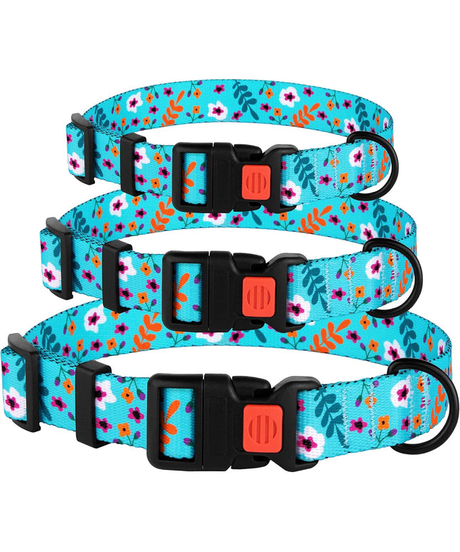 Floral Dog Collar Nylon Pattern Flower Print Adjustable Pet Collars for Dogs Small Medium Large Puppy (Neck Fit 10"-13", Aquamarine)