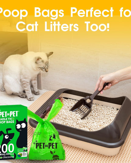 200 Counts Unscented Dog Poop Bags Rolls with Tie Handles, 38% Plant Based & 62% PE Poop Bags for Dogs, Extra-Thick Doggie Poo Bag, Pet Waste Bag