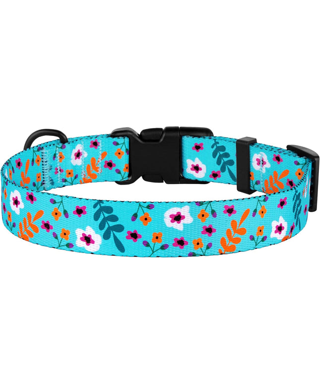 Floral Dog Collar Nylon Pattern Flower Print Adjustable Pet Collars for Dogs Small Medium Large Puppy (Neck Fit 10"-13", Aquamarine)