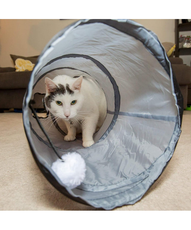 S Way Cat Tunnel Collapsible Pop-Up Pet Tube Hideaway Play Toy with Ball (S-Way, Grey)