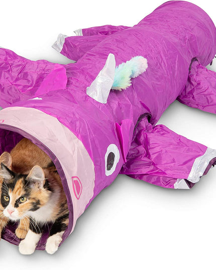 Magic Mewnicorn Multi Cat Tunnel Boredom Relief Toys with Crinkle Feather String for Dogs, Cats, Rabbits, Kittens and Guinea Pigs for Hiding Hunting and Resting