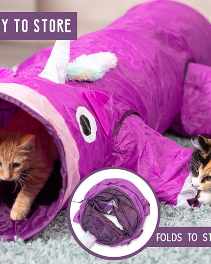 Magic Mewnicorn Multi Cat Tunnel Boredom Relief Toys with Crinkle Feather String for Dogs, Cats, Rabbits, Kittens and Guinea Pigs for Hiding Hunting and Resting