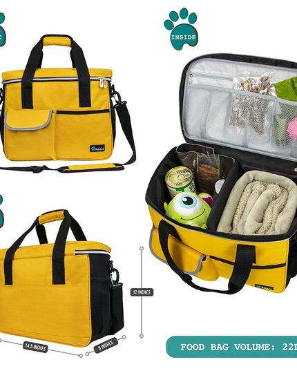 Medium Dog Travel Bag with Food Containers and Bowls, Yellow, 22 L Limit