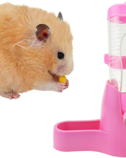 Hamster Water Bottle, Pet Dispenser for Cage with Base Hut Small Pet Nest Hamster Water Bottle Holder(Pink)
