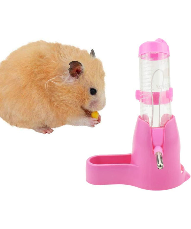 Hamster Water Bottle, Pet Dispenser for Cage with Base Hut Small Pet Nest Hamster Water Bottle Holder(Pink)