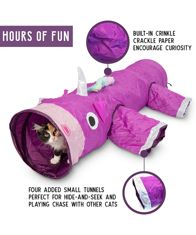 Magic Mewnicorn Multi Cat Tunnel Boredom Relief Toys with Crinkle Feather String for Dogs, Cats, Rabbits, Kittens and Guinea Pigs for Hiding Hunting and Resting