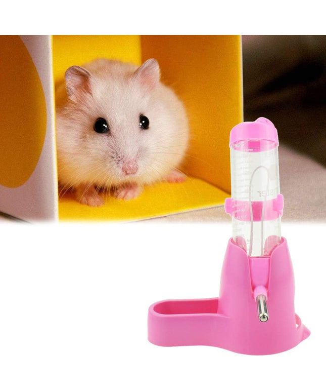 Hamster Water Bottle, Pet Dispenser for Cage with Base Hut Small Pet Nest Hamster Water Bottle Holder(Pink)